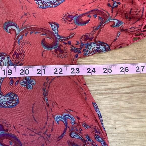 Free People Tunic Top Womens Size M Red Paisley Print Just The Two Of Us Western - Picture 6 of 9